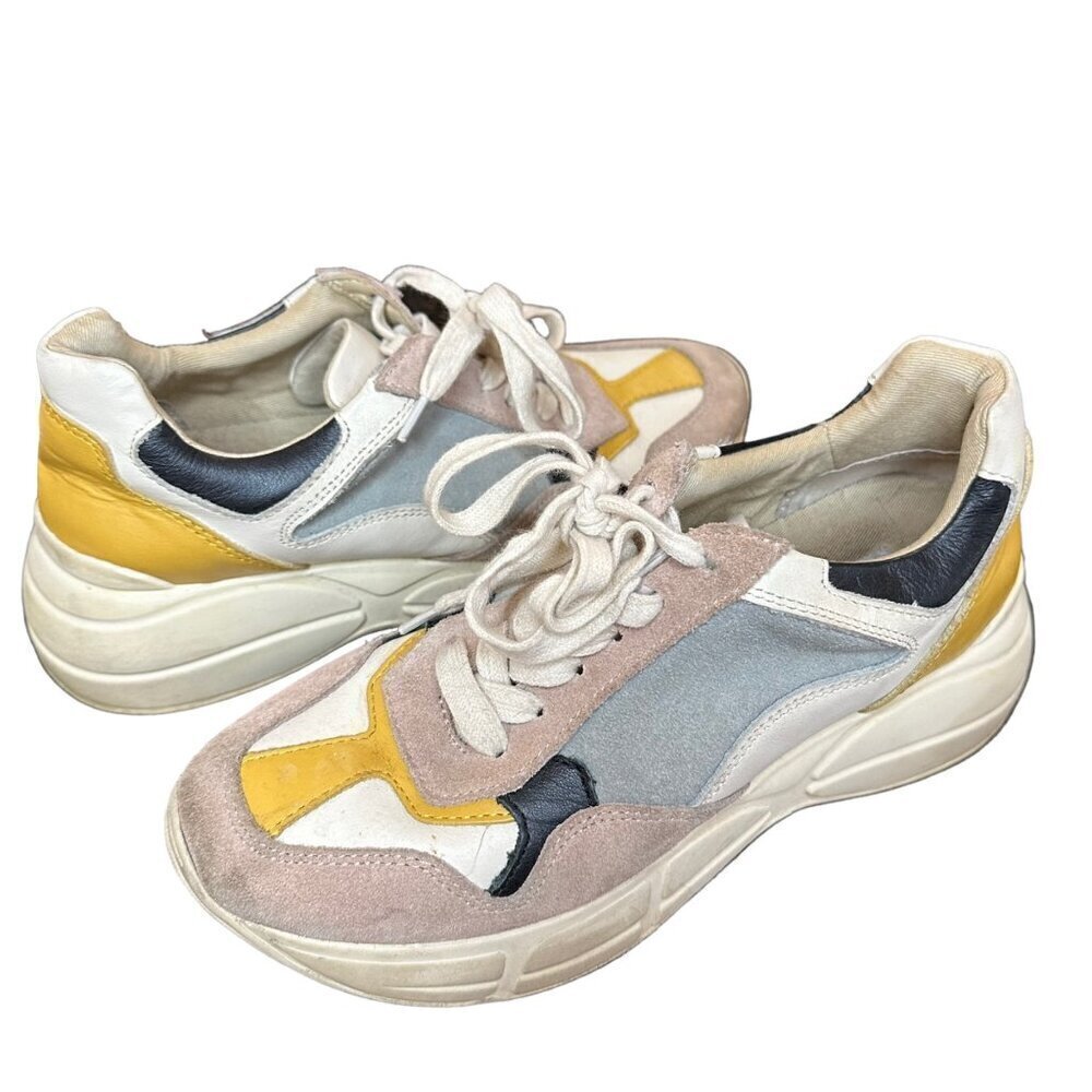 Steve‎ Madden Leather Suede Color Block Chunky Platform Low Top Sneakers Size 7